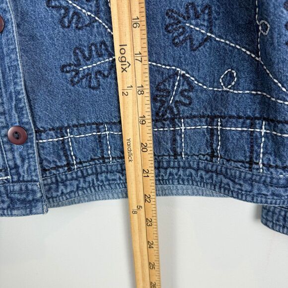 Sara Studio Jacket Women Sz M Blue Denim Embroidered Button Front Patchwork Boho - Picture 9 of 9